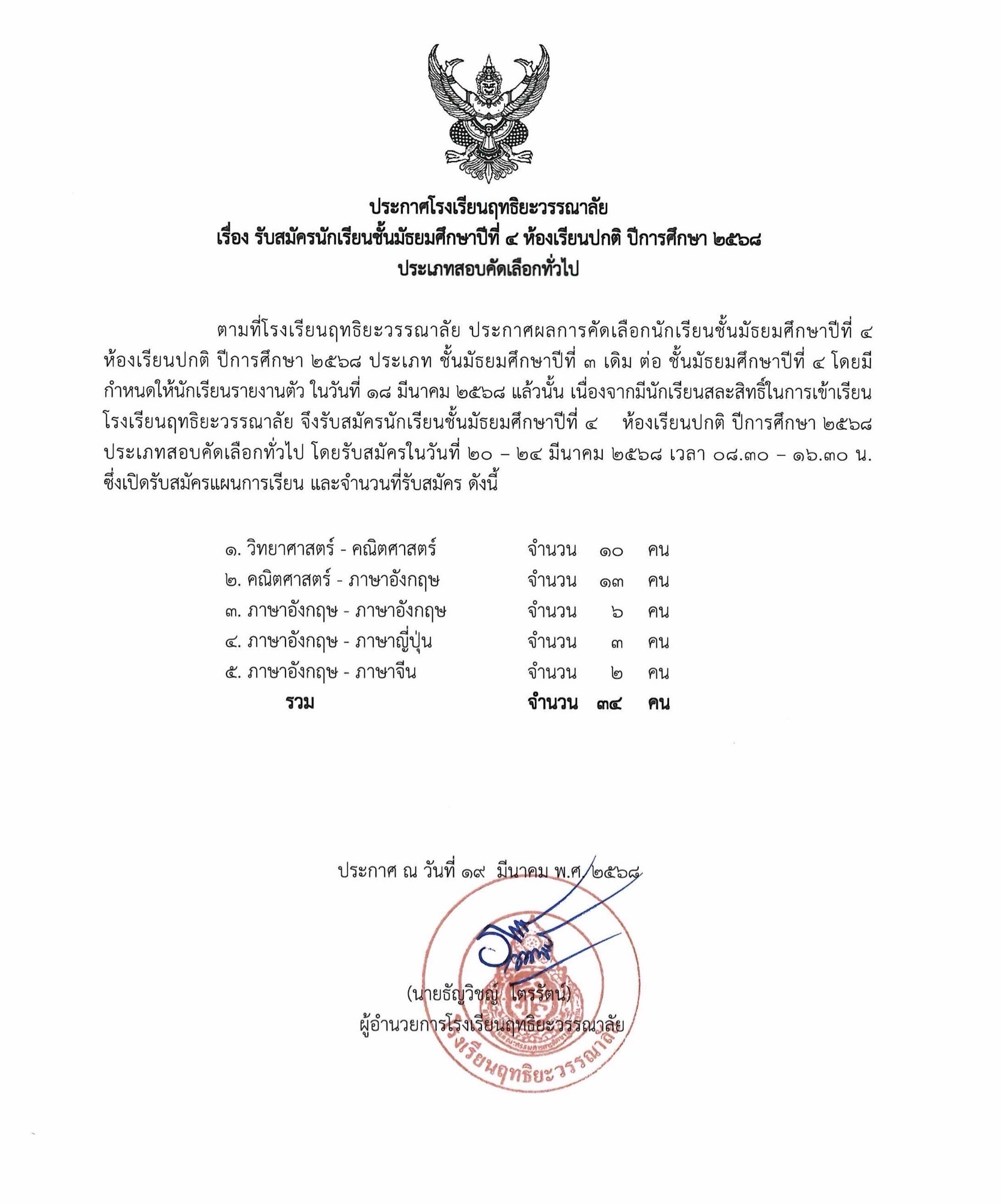 ประกาศม.4 68